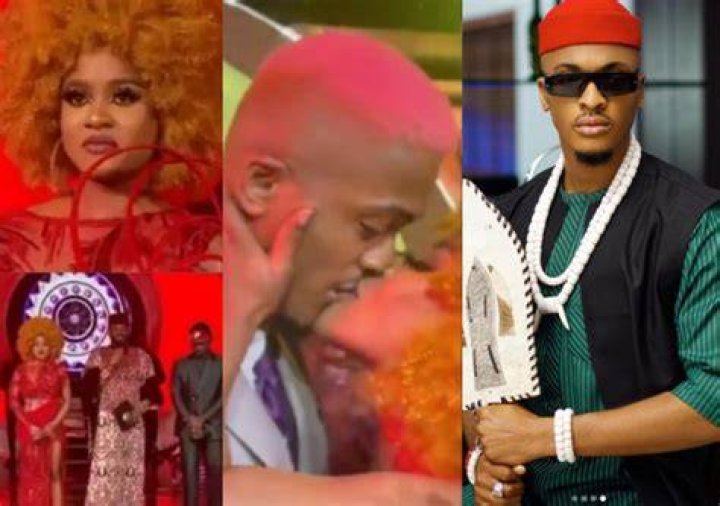 
BBNaija: Groovy And Phyna Reconcile, Share Passionate Kiss On Stage After Her Win 