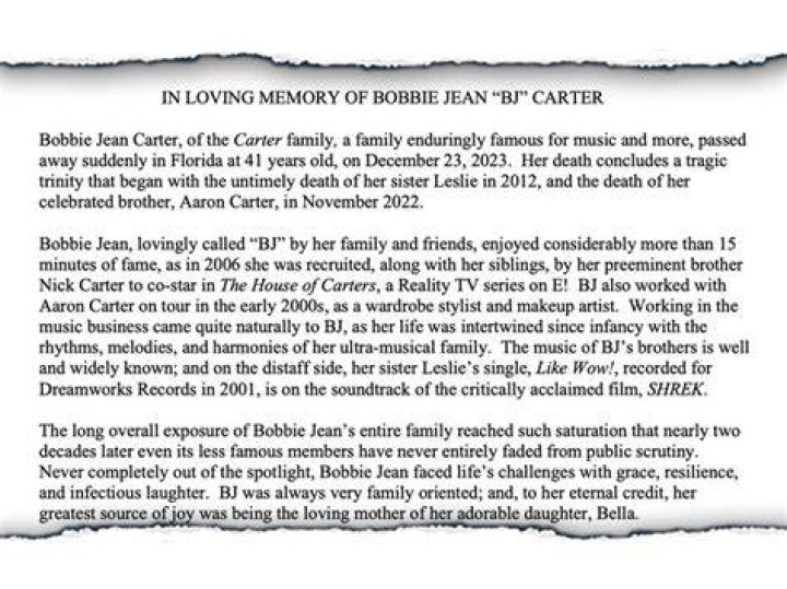 Bobbie Jean Carter Obituary